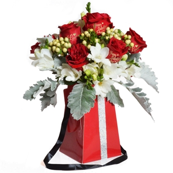 Half Dozen Rose Art Card vase Arrangement