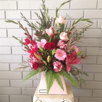 Mixed Dozen Seasonal Florals in Art Card Vase
